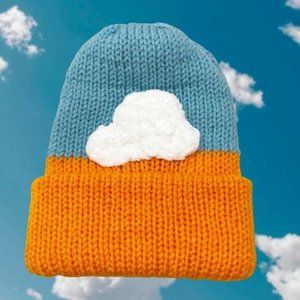 Head in the Clouds Knit Orange & Blue Cuffed Beanie OS